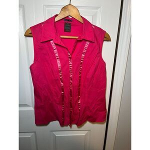 DLG Hot Pink Sleeveless Button Front Stretch Blouse Womens Size 14